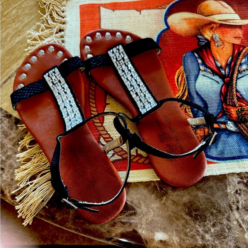 Matt Bernson Rhinestone and Leather Sandals EUC 10M